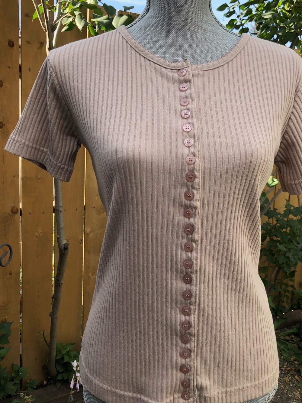 Vintage Huntington Ridge Ribbed Button-Front Tee Size S